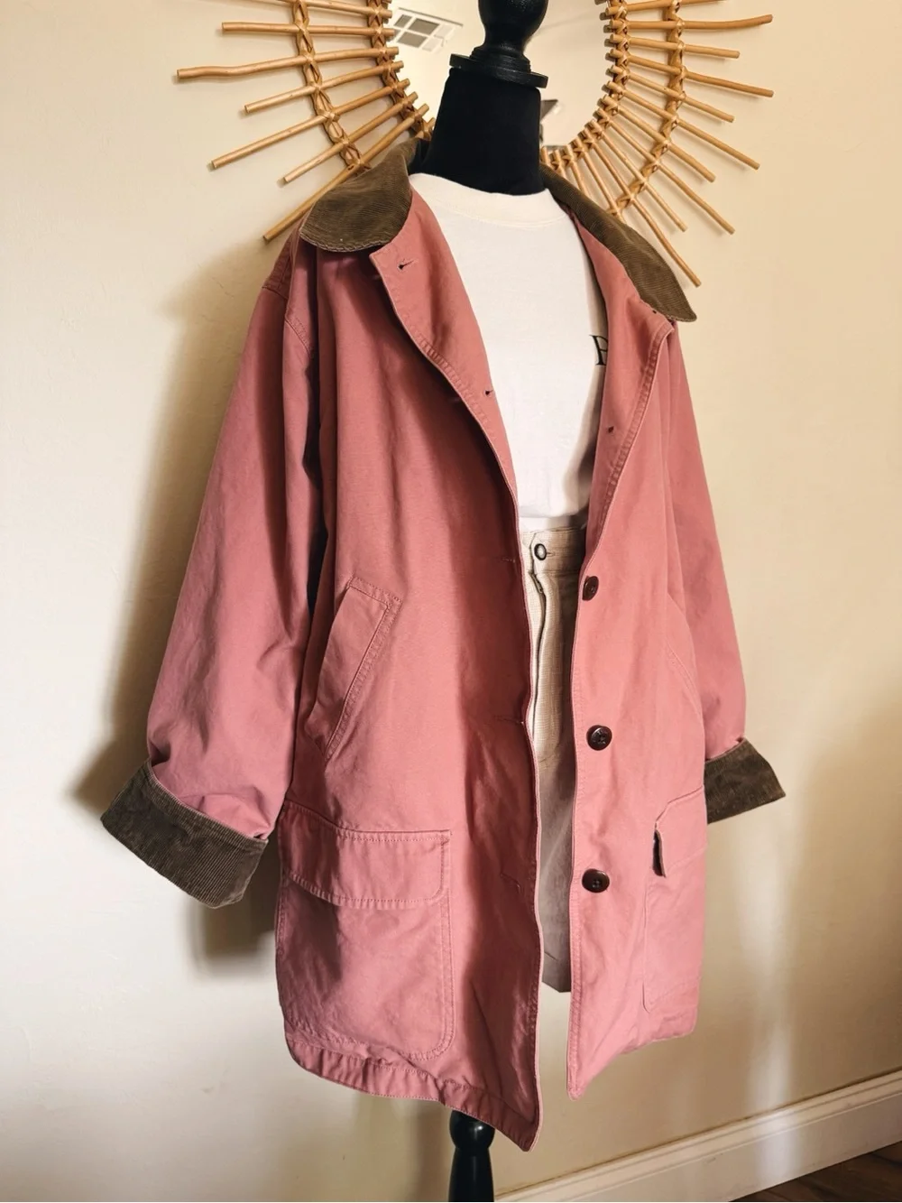 L.L. Bean Women's Dusty Rose Chore Jacket with Corduroy Collar - Picture 2 of 6